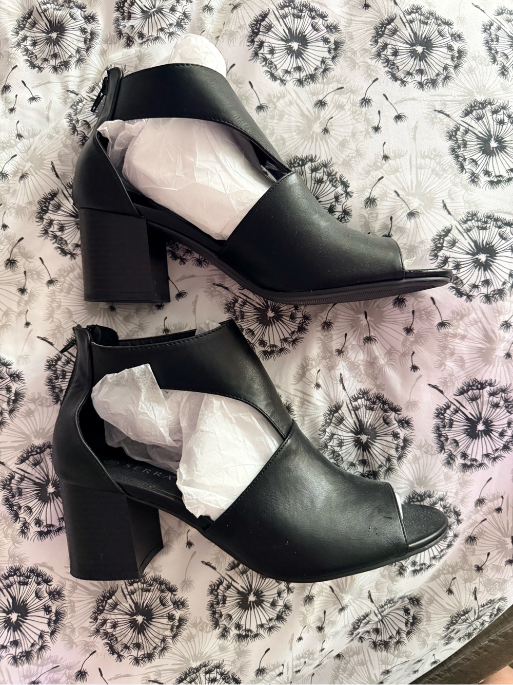 Serra Black Open-Peep Toe Block Heel Sandals